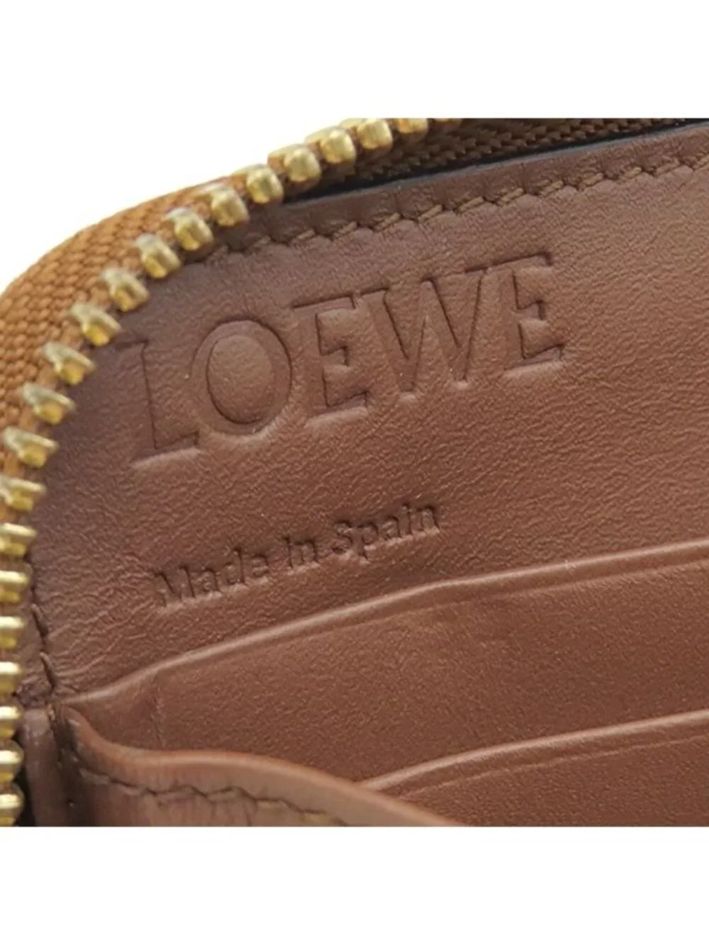 Loewe Wallet Star Motif Grain Calf Leather Brown Gold Zip Around